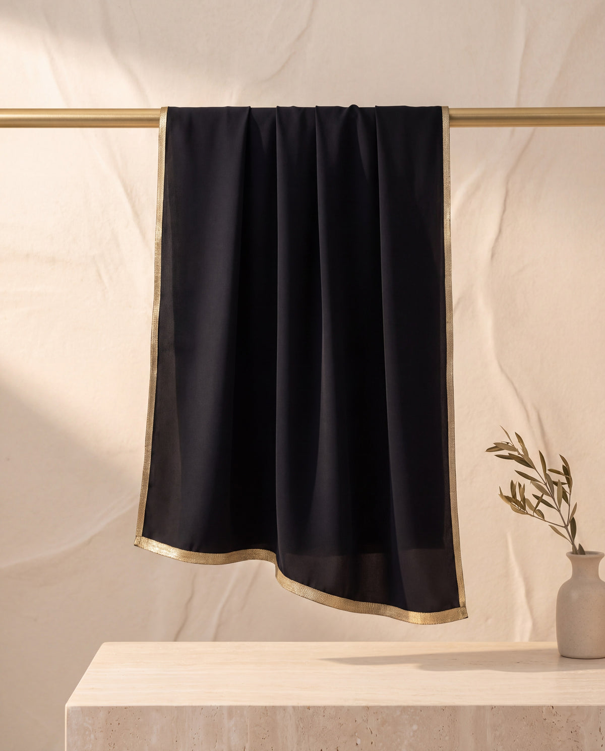 Black Medical Hijab with Gold Border